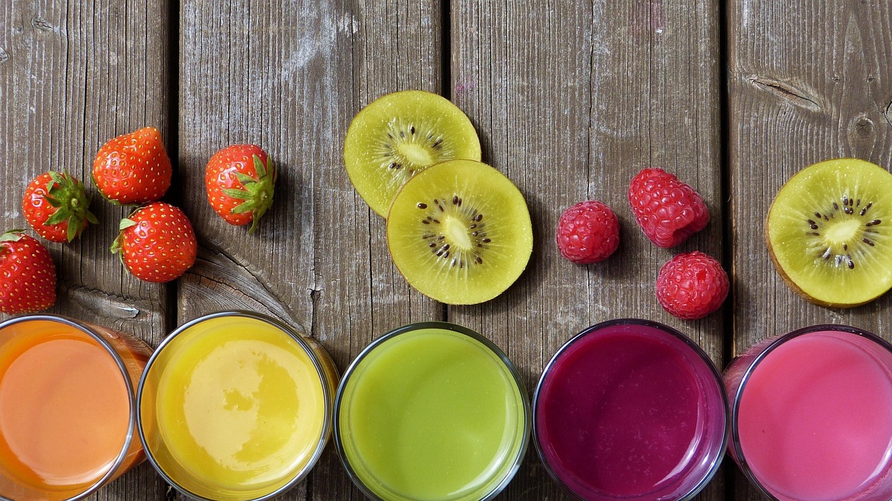 Colorful healthy smoothies with fresh fruits for shopping inspiration